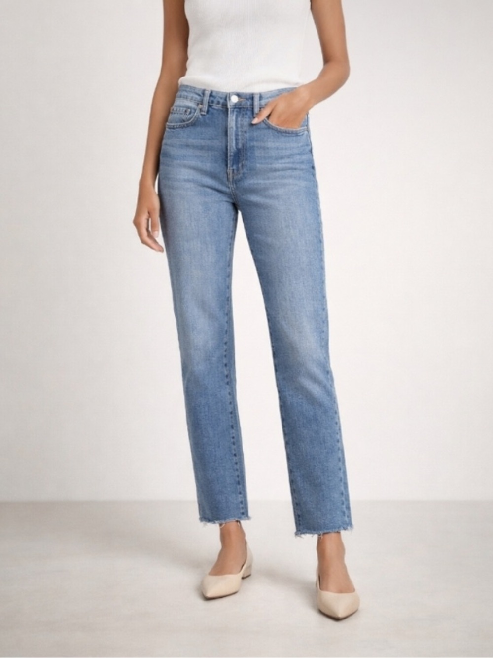 FRAME Le High Straight Raw Hem Ankle Jeans